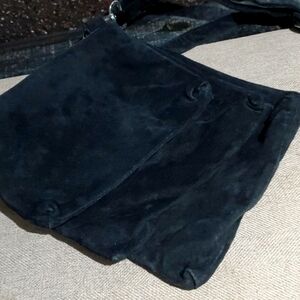 VINTAGE LIZDEN BLACK LEATHER SUEDE BAG 3 LAYERS CROSSBODY BAG WESTERN ROCK GOTH